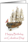 Happy Birthday on Columbus Day With Spanish Galleon card