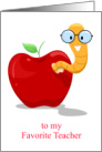 Favorite Teacher Appreciation Day Worm Wearing Glasses in Apple card