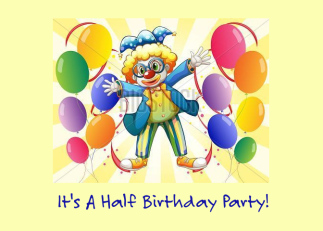 Half Birthday Party Invitation With Clown And Balloons