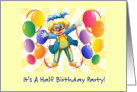 Half Birthday Party Invitation With Clown And Balloons card