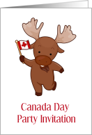 Canada Day Party Invitation with Canadian Moose And Flag card