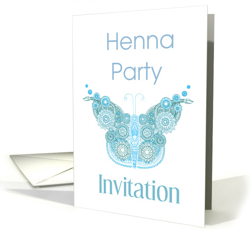 Invitation To A Henna Party With Blue Henna Butterfly card (1293458)