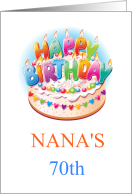 Happy Birthday Nana’s 70th Cake With Colorful Lettered Candles card