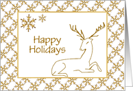 Happy Holidays Card with Gold Reindeer and snowflakes/Custom card