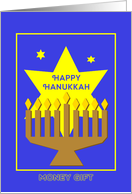 Happy Hanukkah Money Gift Card With Menorah and Star card