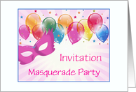 Masquerade Party Invitation-Pink Mask-Pretty Balloons-Custom card