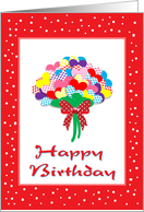 Birthday Colorful Hearts Bouquet With Bow-Red White Dots card