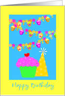 Birthday Cupcake-Hat And Decorations card