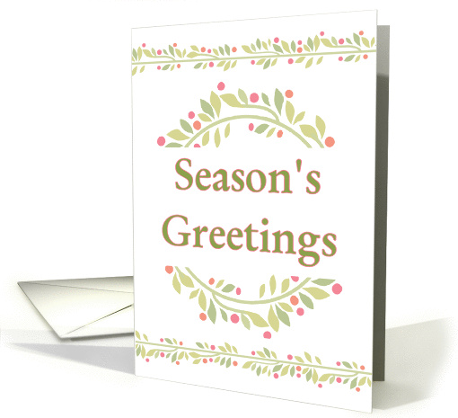 Season's Greetings-Holly Wreath and Berries-Wreath and Garland card