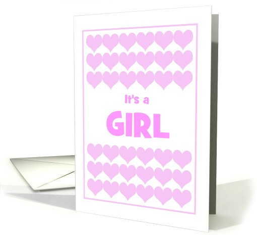 It's A Girl-Birth Announcement With Pink Hearts-Custom card (1424212)