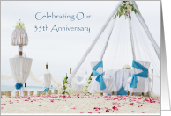 35th Anniversary For Spouse With Blue Bows On Wedding Seating card