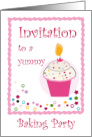Baking Party Invitation With Yummy Cupcake card