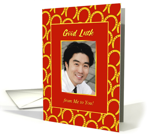 Good Luck Photo Card With Red And Gold Horseshoes card (1484476)