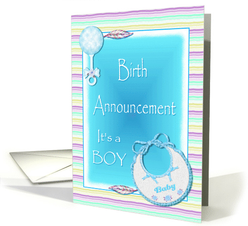Birth Announcement Baby Boy With Blue Bib And Rattle card (1488046)