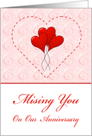 Missing You On Our Anniversary For Spouse With Red Heart Balloons card