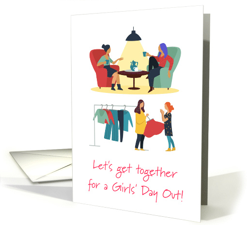 Invitation Girls Day Out For Shopping And Coffee Digital Drawing card