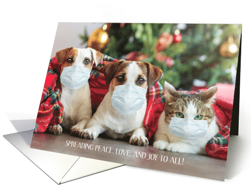 Covid Christmas Peace Love And Joy To Animals In Masks card (1712432)
