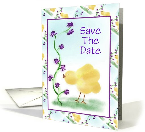 Save The Date/Yellow Chick with Purple Flowers/Custom card (292301)