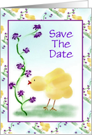 Save The Date/Yellow Chick with Purple Flowers/Custom card