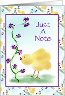 Just A Note/Little Yellow Chick With Purple Flowers card