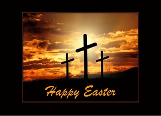 Happy Easter-Three Crosses-Golden Clouds and Sunlight-Custom