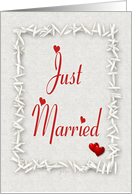 Rice And Hearts Just Married Announcement card