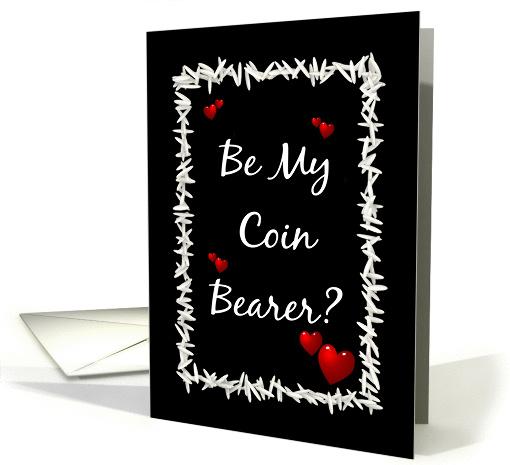Be My Coin Bearer-Rice and Red Hearts On Black-Coin Bearer card