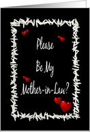 Be My Mother-in-Law? Red Hearts with Rice on Black Background card