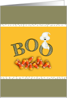 Halloween Party Invitation-BOO-Ghost-Candy Corn card