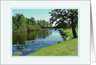 River Landscape With Trees And An Old Bridge card