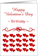 Happy Birthday-On Valentine’s Day-Hearts-Red card