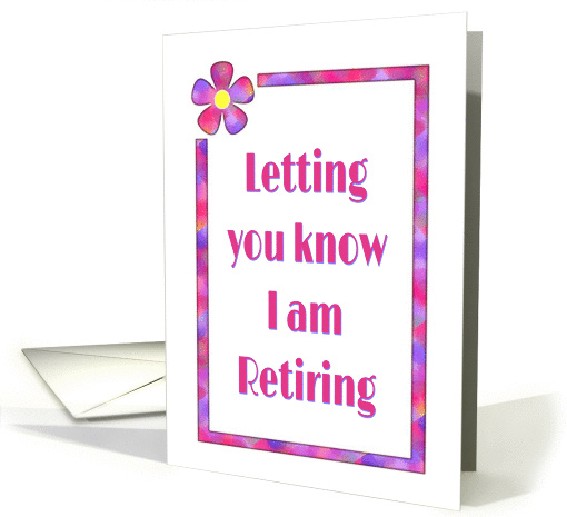 Retirement Announcement With 60s Pink and Purple Flower Design card