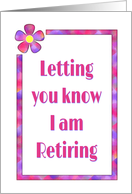 Retirement Announcement With 60s Pink and Purple Flower Design card