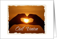 Romantic Civil Union Announcement With Sunset And Heart card