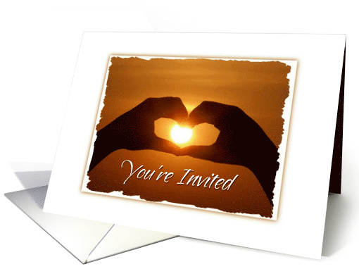 Romantic After Wedding Reception Invitation Sunset Heart card (644840)