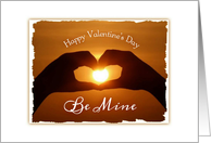 Valentine’s Day-Be Mine-Sunset-Heart Shaped Hands-Capturing Sunset, card