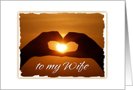 Anniversary For Wife Romantic Sunset with Heart Handsign card
