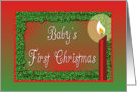 Christmas-Candle-Holly-Red-Green-Babys First Christmas card