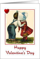 Valentine’s Day-Boy and Girl-Kissing-Hearts-Children-Vintage card