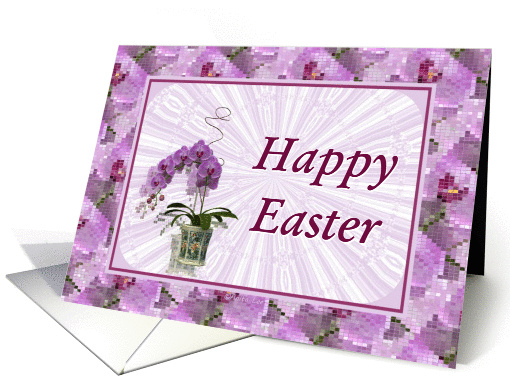 Happy Easter-Purple Flowers-Mosaic Border card (766683)