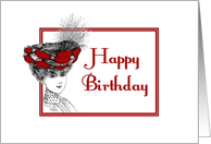 Happy Birthday-Victorian Lady In Red Hat-Old Fashion card