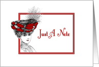 Just A Note-Victorian Lady In Red Hat-Old Fashion card