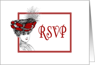 RSVP-Victorian Lady In Red Hat-Old Fashion card