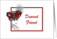 Dearest Friend-Blank Note-Victorian-Lady In Red Hat-Custom card