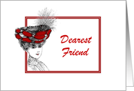 Dearest Friend-Birthday-Victorian-Lady In Red Hat-Custom card