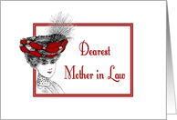 Dearest Mother-In-Law-Birthday-Victorian-Lady In Red Hat-Old Fashion card