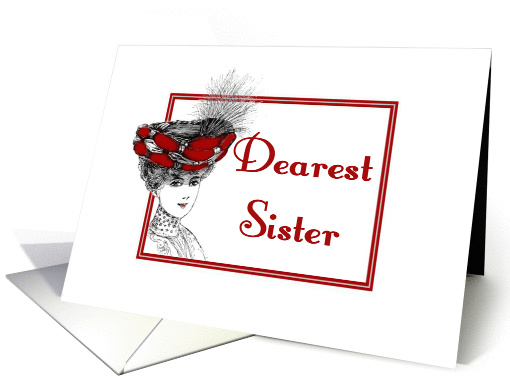 Mother's Day-For Sister-Vintage-Victorian Lady In Red Hat card