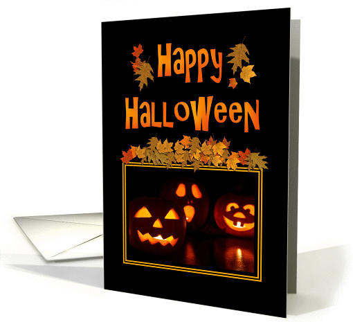 Autumn Halloween-Carved Pumpkins-Autumn Leaves card (834744)