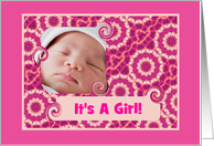Baby Announcement-It’s A Girl-Pink Abstract Design--Photo Card