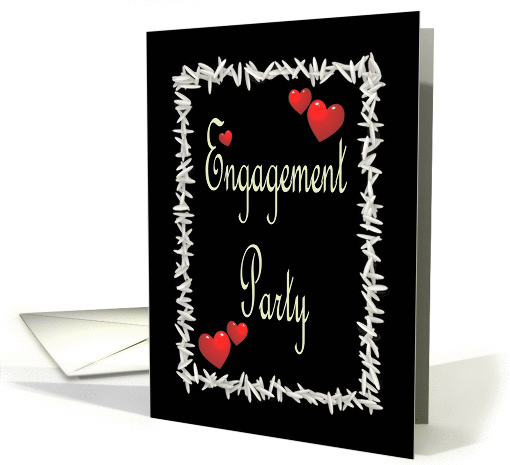 Black Engagement Party Invitation-Ivory on Black-Rice and Hearts card